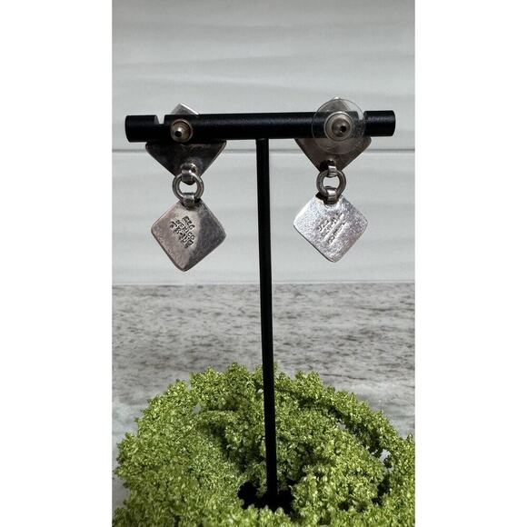 Vintage Sterling Silver Taxco Mexico Black Onyx Inlay Dangle Earrings - Picture 5 of 7